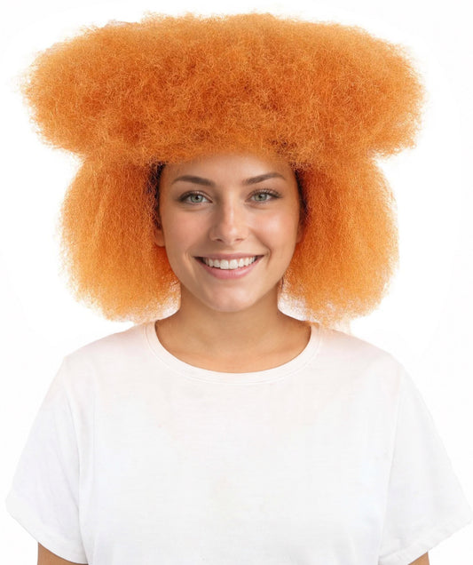 Adult Women’s Orange Retro Afro Wig | Funky Hairpiece with Breathable Cap | Ideal for Halloween, Cosplay & Themed Parties