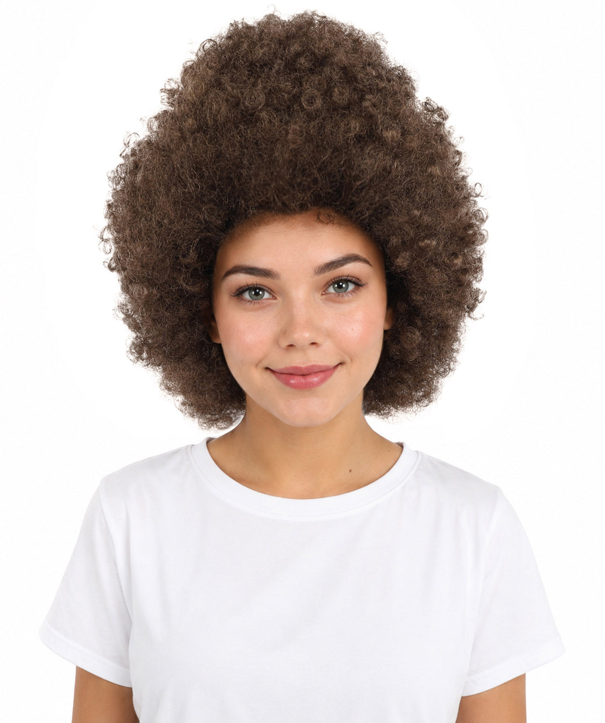 HPO Women’s 15 Inch Curly Ash Brown Mixed Afro Wig – Synthetic Lightweight Retro Hair Capless Cap | Ideal for Parties, Dress-Up, and Cosplay Looks