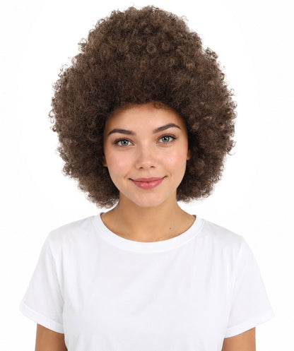 HPO Women’s 15 Inch Curly Ash Brown Mixed Afro Wig – Synthetic Lightweight Retro Hair Capless Cap | Ideal for Parties, Dress-Up, and Cosplay Looks