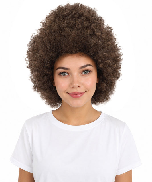 HPO Women’s 15 Inch Curly Ash Brown Mixed Afro Wig – Synthetic Lightweight Retro Hair Capless Cap | Ideal for Parties, Dress-Up, and Cosplay Looks