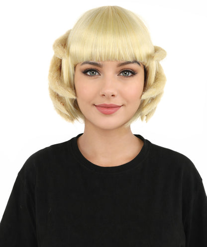 HPO Women's Sculpted Hand Bob Wig | Pale champagne blonde hue, create of synthetic fiber, 10-inch sleek bob with integrated hair-sculpted hands, breathable base | Party, Halloween, theater, drag, performance, costume events