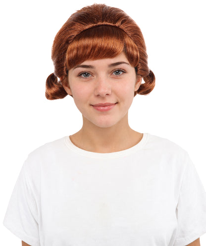 HPO Women's Soft Side Bun Hairstyle Light Brown Bangs Wig | Capless Cap Design | Ideal for Halloween,Dress-Up, Cosplay Parties