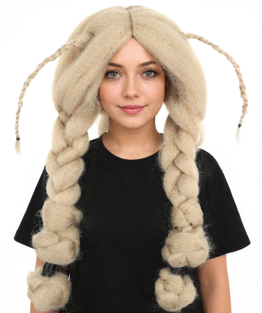 HPO Women’s Dark Blonde Braided Wig – Princess Inspired Extra Long Braids for Cosplay, Fantasy Hair | Warrior Hairpiece for Themed Events, Costume Parties & Creative Dress Up