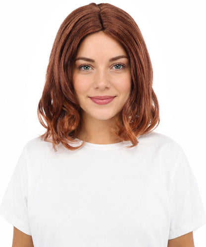 HPO Women’s Short Curly Copper Brown Wig – 13” Shoulder-Length Hairpiece with Side Part | Ideal Hairpiece for Theatre, Dress-Up, Cosplay & Character Roleplay