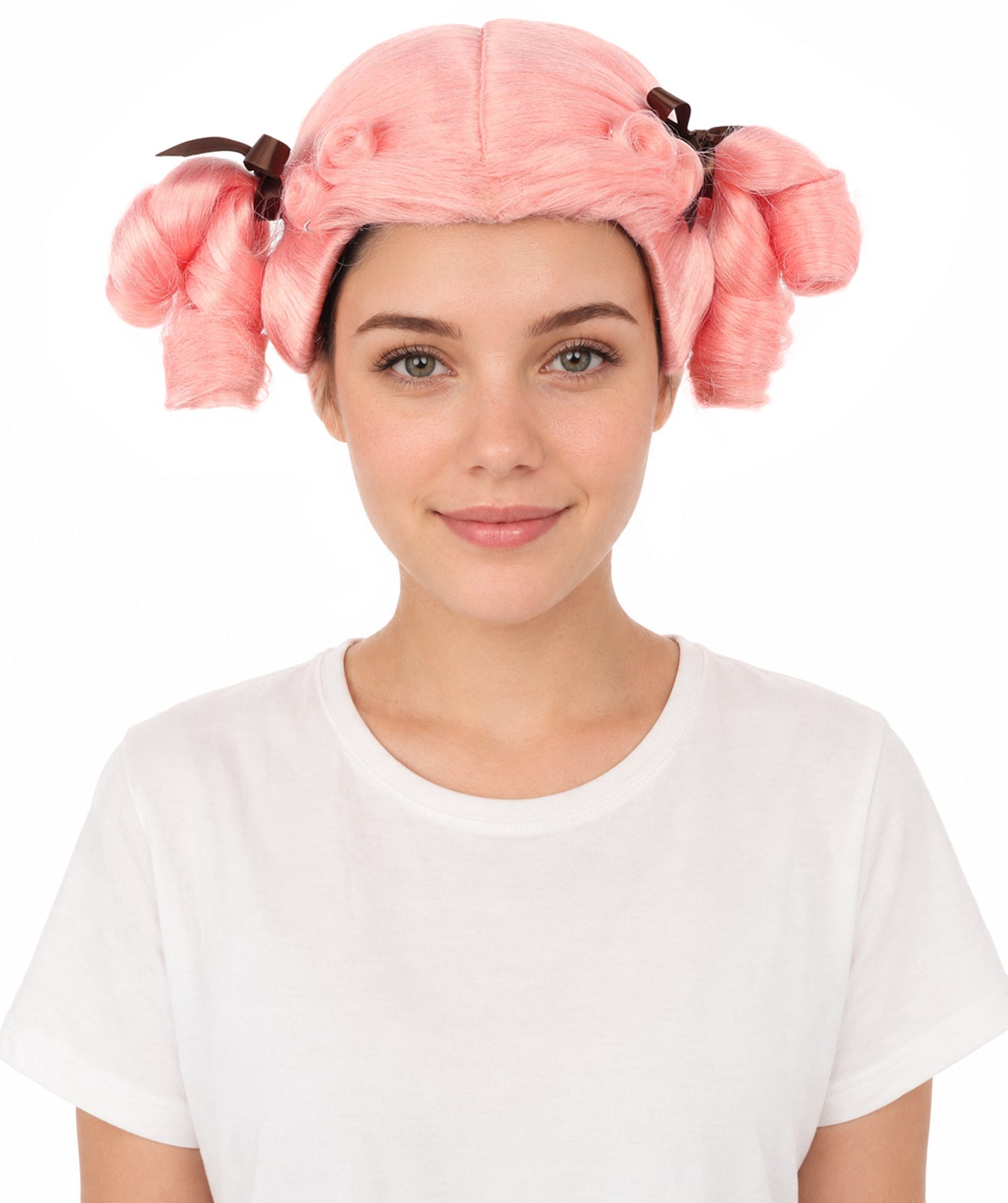 HPO Women's Golden White Mixed Curly Pigtail Wig | Messy Ringlet Twin Tails with Attached Fabric Ribbons, Synthetic Fiber & Breathable Cap | Halloween, Movie Character Roleplay, Costume Party & Theater