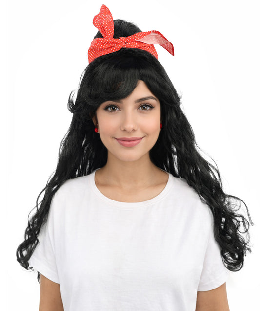 HPO Women’s Retro Beehive Wig with Red Bow | Multicolor Options | Extra Long Wavy Fancy Dress Accessory | Fancy Dress Accessory | Celebrity-Inspired Hair for Halloween, Cosplay & Music Tribute Parties