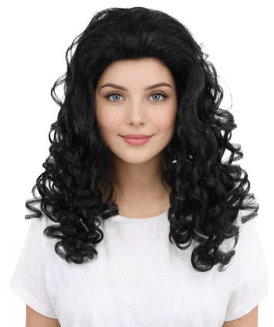 HPO Women’s 16-Inch Medium-Length Black Wig with Soft Curls | Ideal forCosplay, and Themed Events | Elegant, Versatile Hairpiece for Various Looks