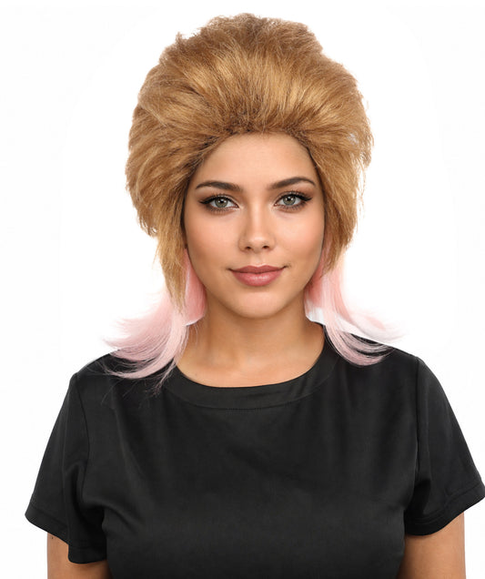 HPO Women's Brown And Pink Bob Wig | 14-Inch Celebrity-Inspired Hair | Ideal for Cosplay, Costume, and Themed Parties