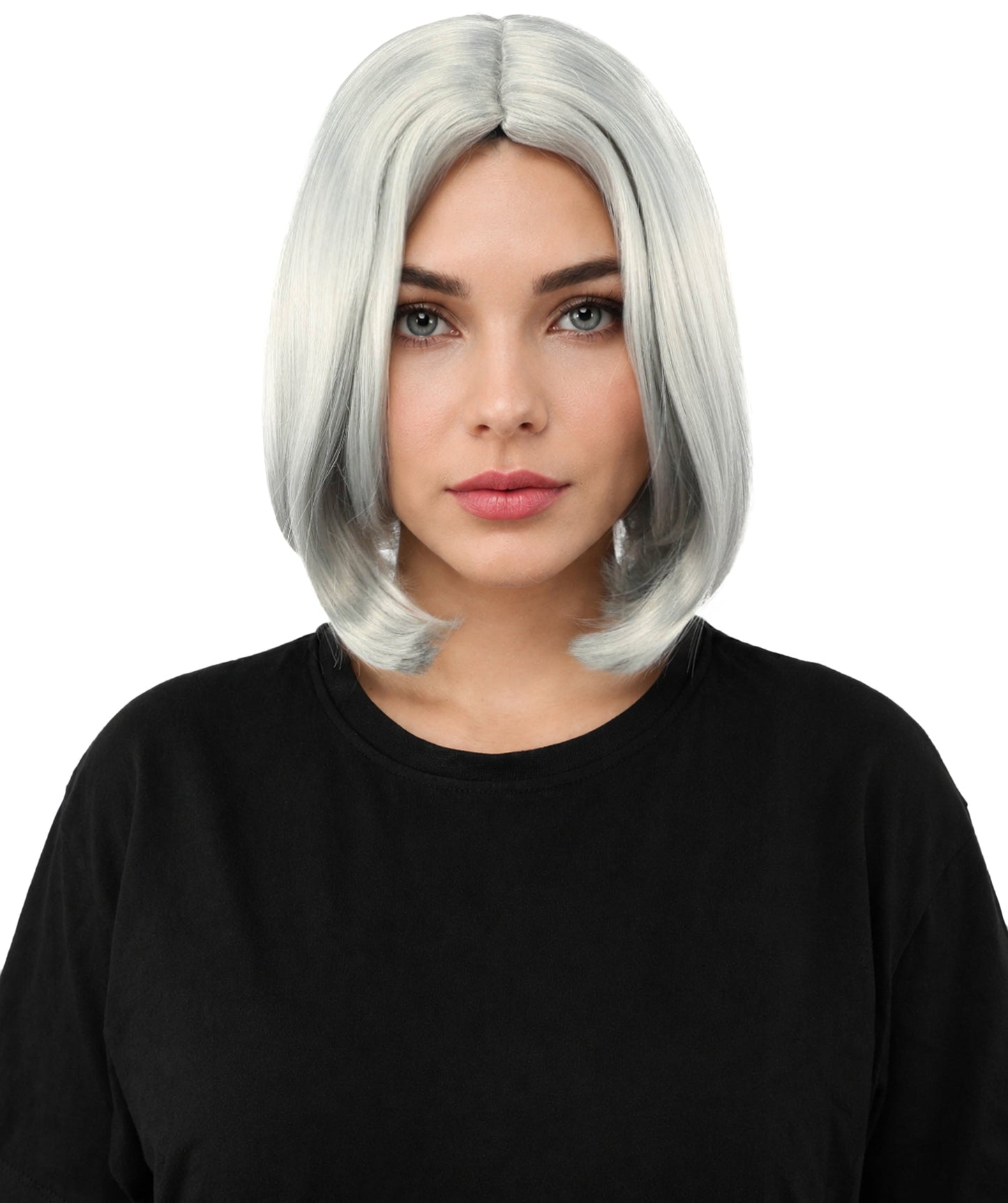 Adult Women's Two-Tone Bob Wig | Multiple Color Options | Short Straight Blunt Cut Inspired by American Pop Artist Look | Natural Hairline for Halloween and Cosplay