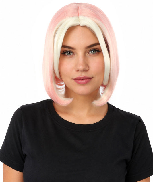 Adult Women's Two-Tone Bob Wig | Multiple Color Options | Short Straight Blunt Cut Inspired by American Pop Artist Look | Natural Hairline for Halloween and Cosplay