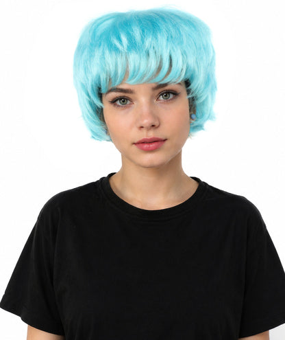 HPO Adult Women's Short Silver White Pixie Wig  | Edgy Layered Cut with Bangs | Synthetic Hair Wig for Stage Fashion, Cosplay, Halloween & Bold Party Looks