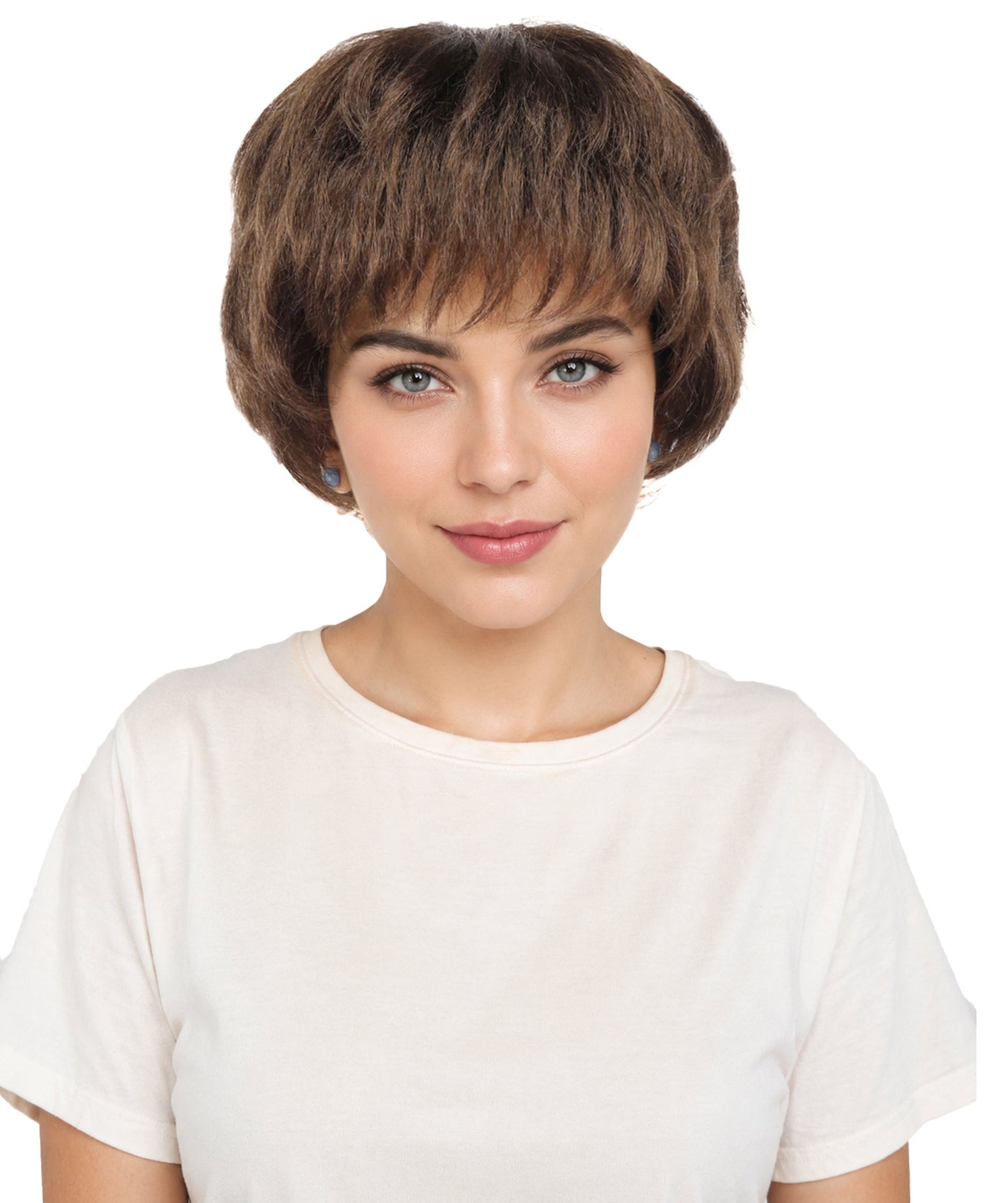 HPO Adult Women's Short Silver White Pixie Wig  | Edgy Layered Cut with Bangs | Synthetic Hair Wig for Stage Fashion, Cosplay, Halloween & Bold Party Looks