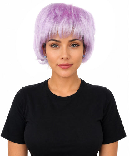 HPO Adult Women's Short Silver White Pixie Wig  | Edgy Layered Cut with Bangs | Synthetic Hair Wig for Stage Fashion, Cosplay, Halloween & Bold Party Looks