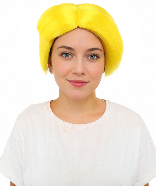 HPO Women’s Neon Yellow Bob Wig with Bangs—Bright Straight Cut Wig | Celebrity Inspired Hairpiece for Party, Halloween and Cosplay