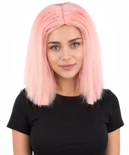 HPO Celebrity-Style 11 Inch Green Rooted Blonde Front Braided Straight Wig | Shoulder-Length Fun, Bold, and Stylish Hairpiece  | Ideal for Halloween, Cosplay, and Themed Parties