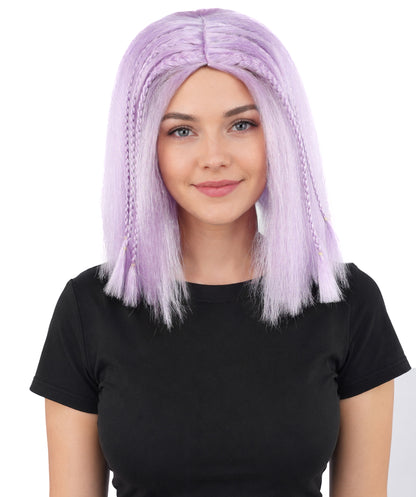 HPO Celebrity-Style 11 Inch Green Rooted Blonde Front Braided Straight Wig | Shoulder-Length Fun, Bold, and Stylish Hairpiece  | Ideal for Halloween, Cosplay, and Themed Parties