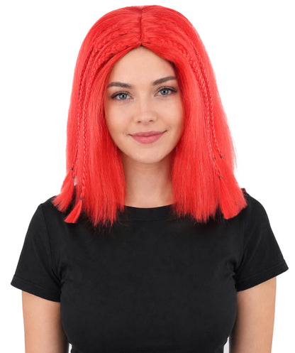 HPO Celebrity-Style 11 Inch Green Rooted Blonde Front Braided Straight Wig | Shoulder-Length Fun, Bold, and Stylish Hairpiece  | Ideal for Halloween, Cosplay, and Themed Parties