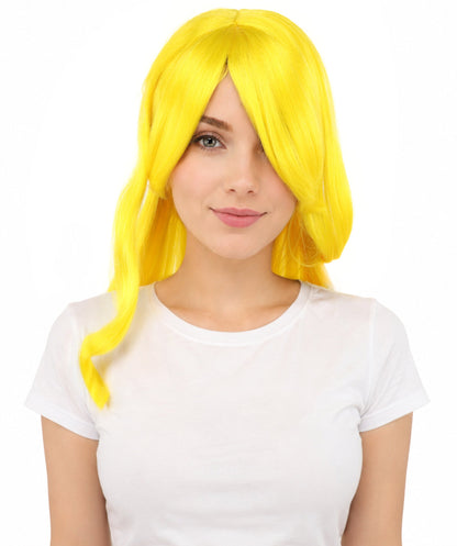 HPO Adult Women's Anime Character Wig | Multiple Color Options | Synthetic Fiber with Side Swept Bangs and Top Tuft | Halloween Party and Comic Con Events