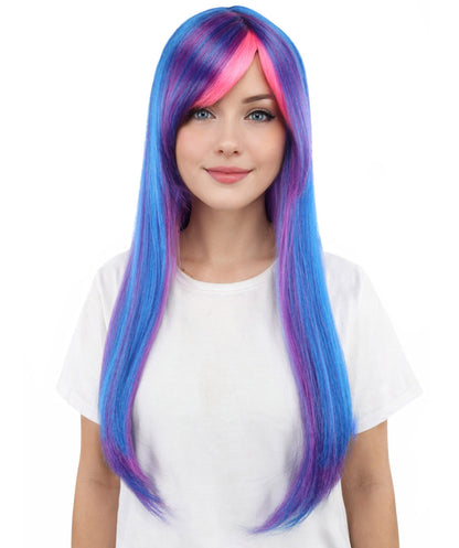 HPO Women's Twilight Sparkle Style Wig | Long Dark Purple Hair with Hot Pink Bangs and Highlights | My Little Pony Equestria Girls Costume