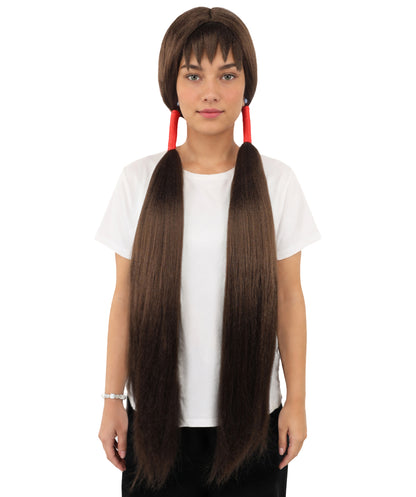 HPO Women's Extra Long Pigtail Wig | Multicolor Options | Floor Length Straight Twin Tails with Bangs, Heat Friendly Synthetic Fiber & Adjustable Cap | Halloween, Fairy Roleplay, Magical Girl Theme, Theater & Carnival
