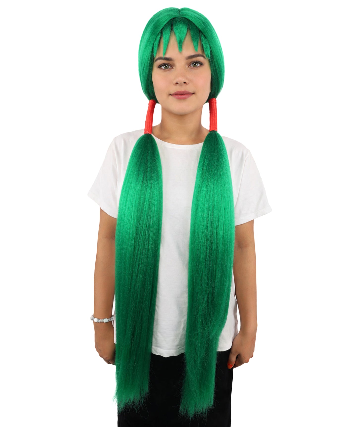 HPO Women's Extra Long Pigtail Wig | Multicolor Options | Floor Length Straight Twin Tails with Bangs, Heat Friendly Synthetic Fiber & Adjustable Cap | Halloween, Fairy Roleplay, Magical Girl Theme, Theater & Carnival