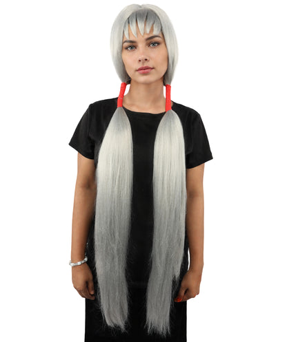 HPO Women's Extra Long Pigtail Wig | Multicolor Options | Floor Length Straight Twin Tails with Bangs, Heat Friendly Synthetic Fiber & Adjustable Cap | Halloween, Fairy Roleplay, Magical Girl Theme, Theater & Carnival