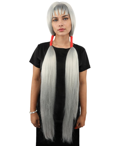 Women's Extra Long Pigtail Wig | Multicolor Options | Floor Length Straight Twin Tails with Bangs, Heat Friendly Synthetic Fiber & Adjustable Cap | Halloween, Fairy Roleplay, Magical Girl Theme, Theater & Carnival