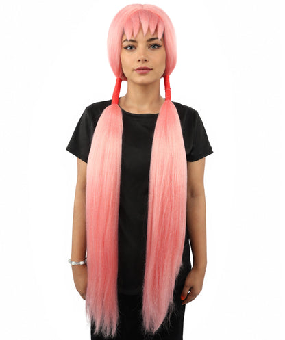 HPO Women's Extra Long Pigtail Wig | Multicolor Options | Floor Length Straight Twin Tails with Bangs, Heat Friendly Synthetic Fiber & Adjustable Cap | Halloween, Fairy Roleplay, Magical Girl Theme, Theater & Carnival