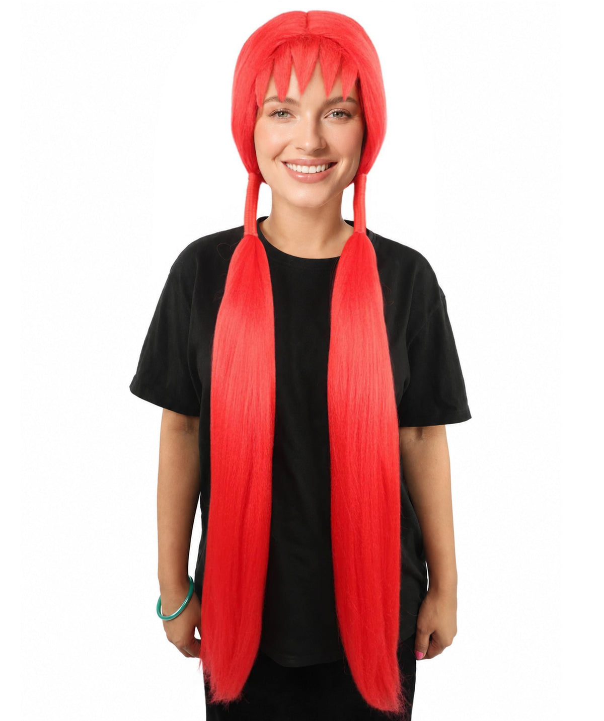 Women's Extra Long Pigtail Wig | Multicolor Options | Floor Length Straight Twin Tails with Bangs, Heat Friendly Synthetic Fiber & Adjustable Cap | Halloween, Fairy Roleplay, Magical Girl Theme, Theater & Carnival