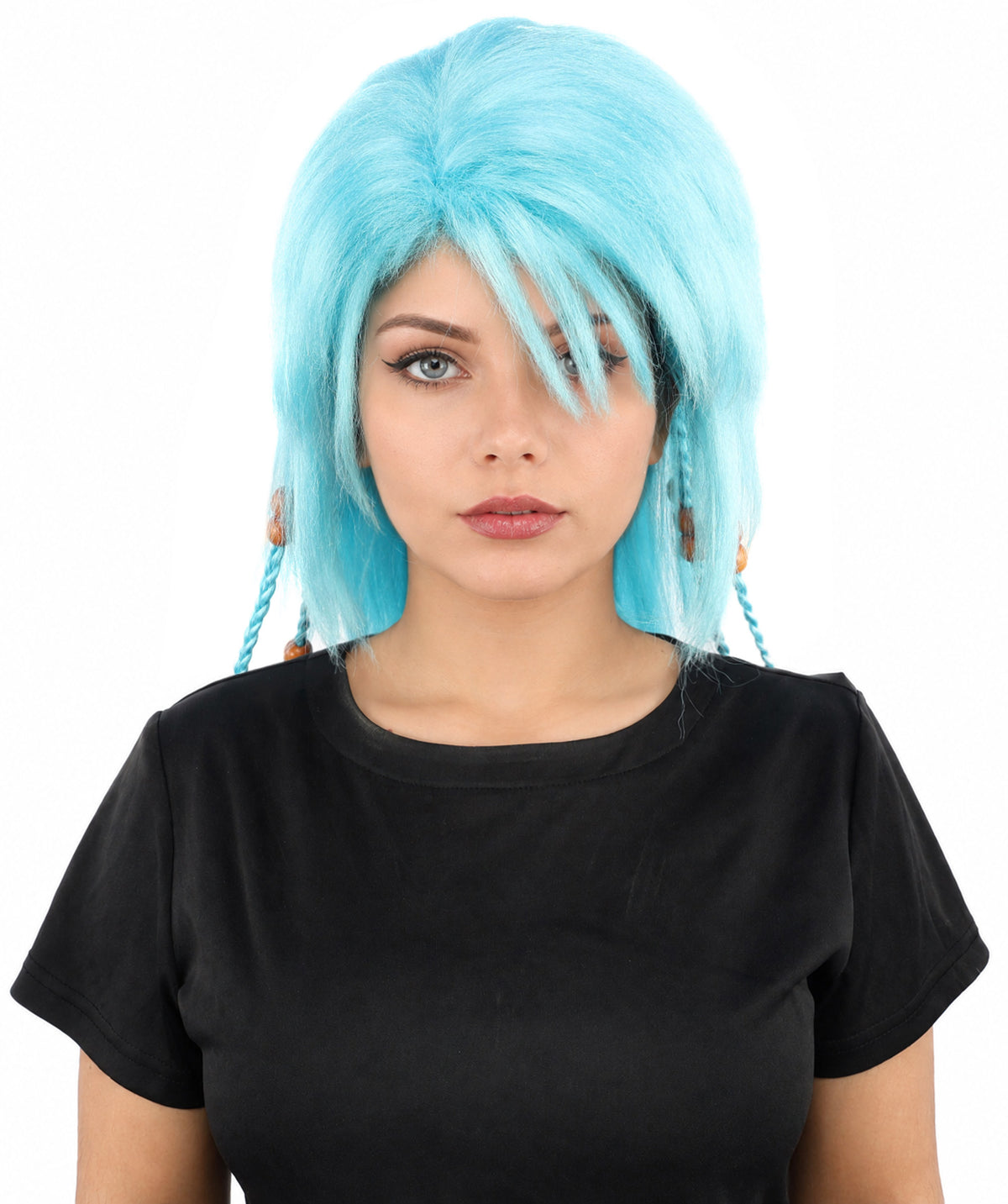 HPO Adult Women's Long Tribal Braided Wig | Multiple Color Options | Dark Shaggy Bob with Beaded Strands, Synthetic Fiber & Breathable Cap | Halloween, Sci-Fi Roleplay, Fantasy Costume