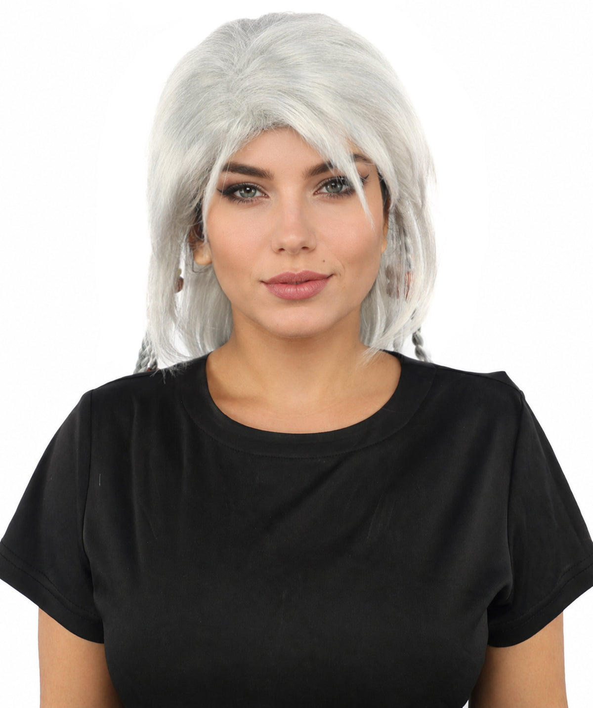 HPO Adult Women's Long Tribal Braided Wig | Multiple Color Options | Dark Shaggy Bob with Beaded Strands, Synthetic Fiber & Breathable Cap | Halloween, Sci-Fi Roleplay, Fantasy Costume