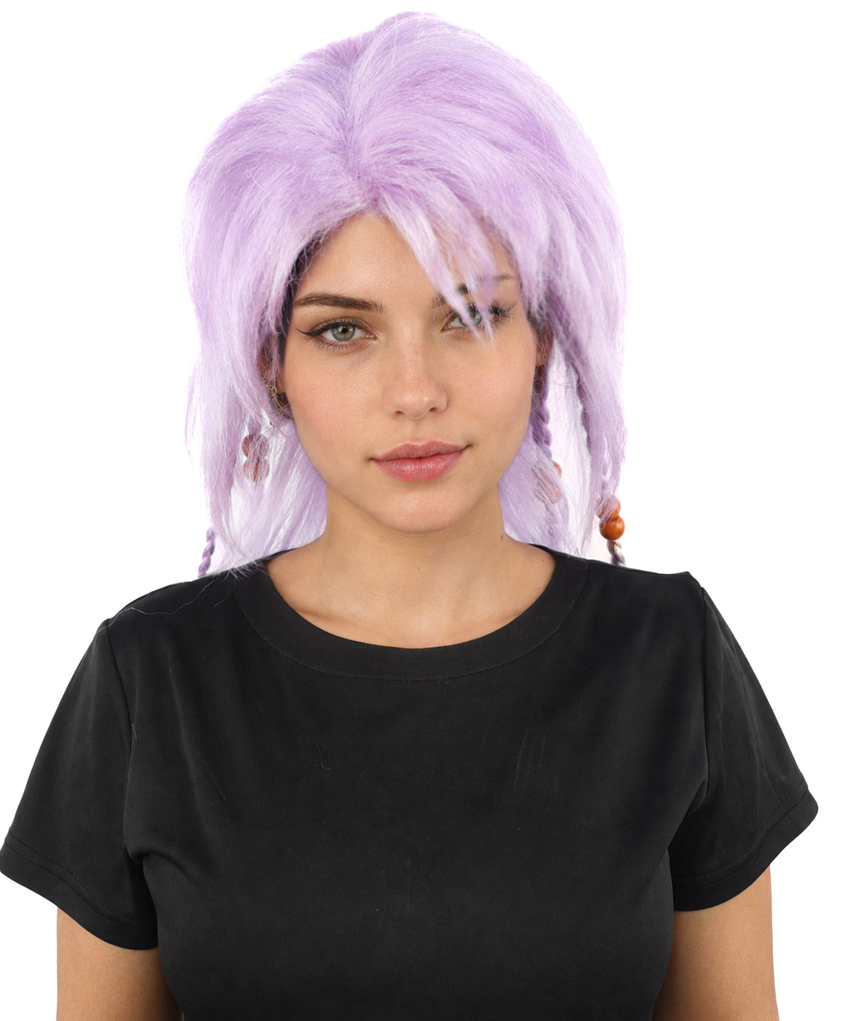HPO Adult Women's Long Tribal Braided Wig | Multiple Color Options | Dark Shaggy Bob with Beaded Strands, Synthetic Fiber & Breathable Cap | Halloween, Sci-Fi Roleplay, Fantasy Costume