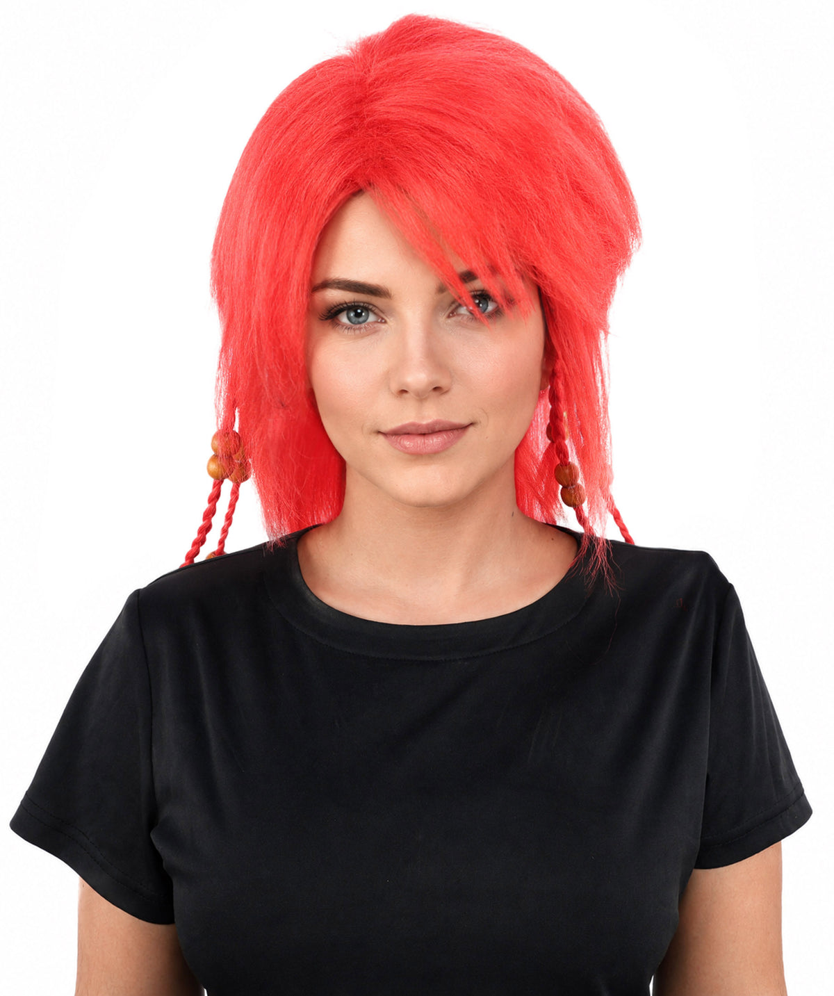 HPO Adult Women's Long Tribal Braided Wig | Multiple Color Options | Dark Shaggy Bob with Beaded Strands, Synthetic Fiber & Breathable Cap | Halloween, Sci-Fi Roleplay, Fantasy Costume