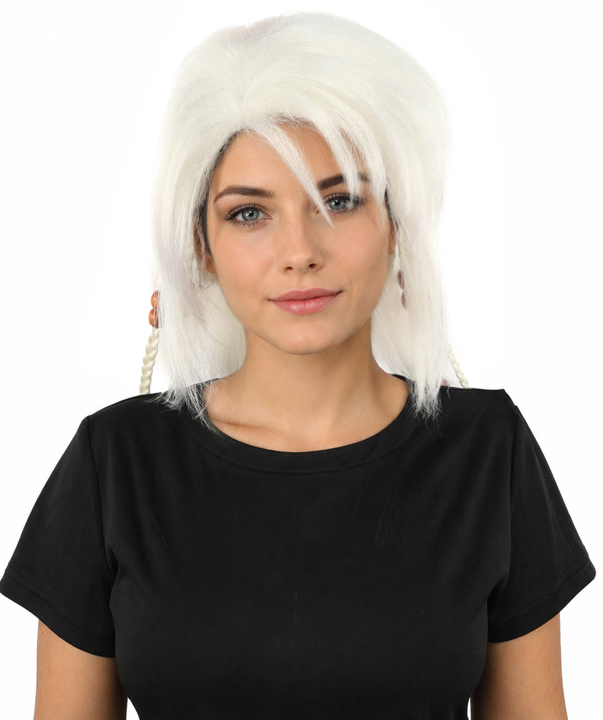 HPO Adult Women's Long Tribal Braided Wig | Multiple Color Options | Dark Shaggy Bob with Beaded Strands, Synthetic Fiber & Breathable Cap | Halloween, Sci-Fi Roleplay, Fantasy Costume