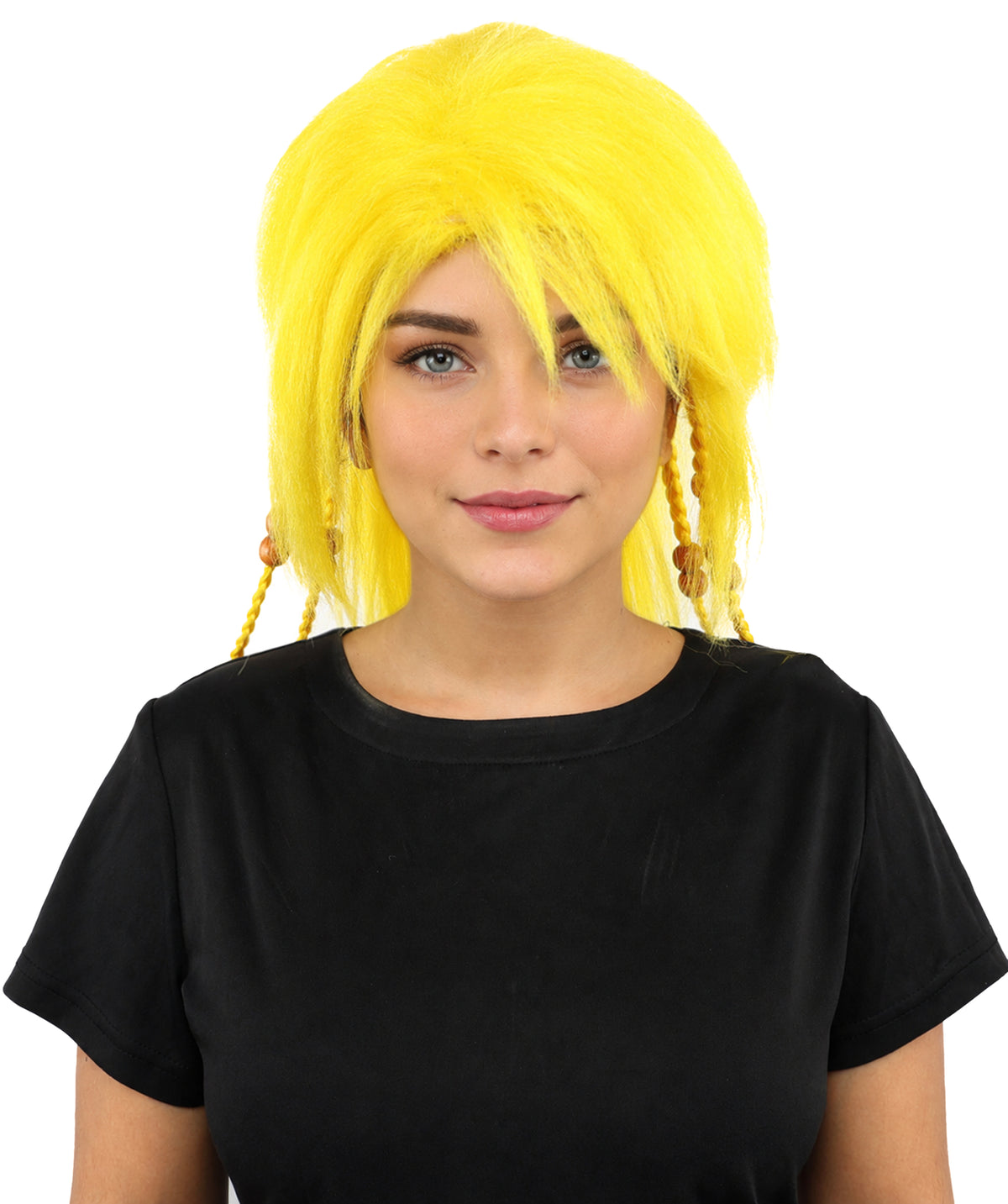 HPO Adult Women's Long Tribal Braided Wig | Multiple Color Options | Dark Shaggy Bob with Beaded Strands, Synthetic Fiber & Breathable Cap | Halloween, Sci-Fi Roleplay, Fantasy Costume