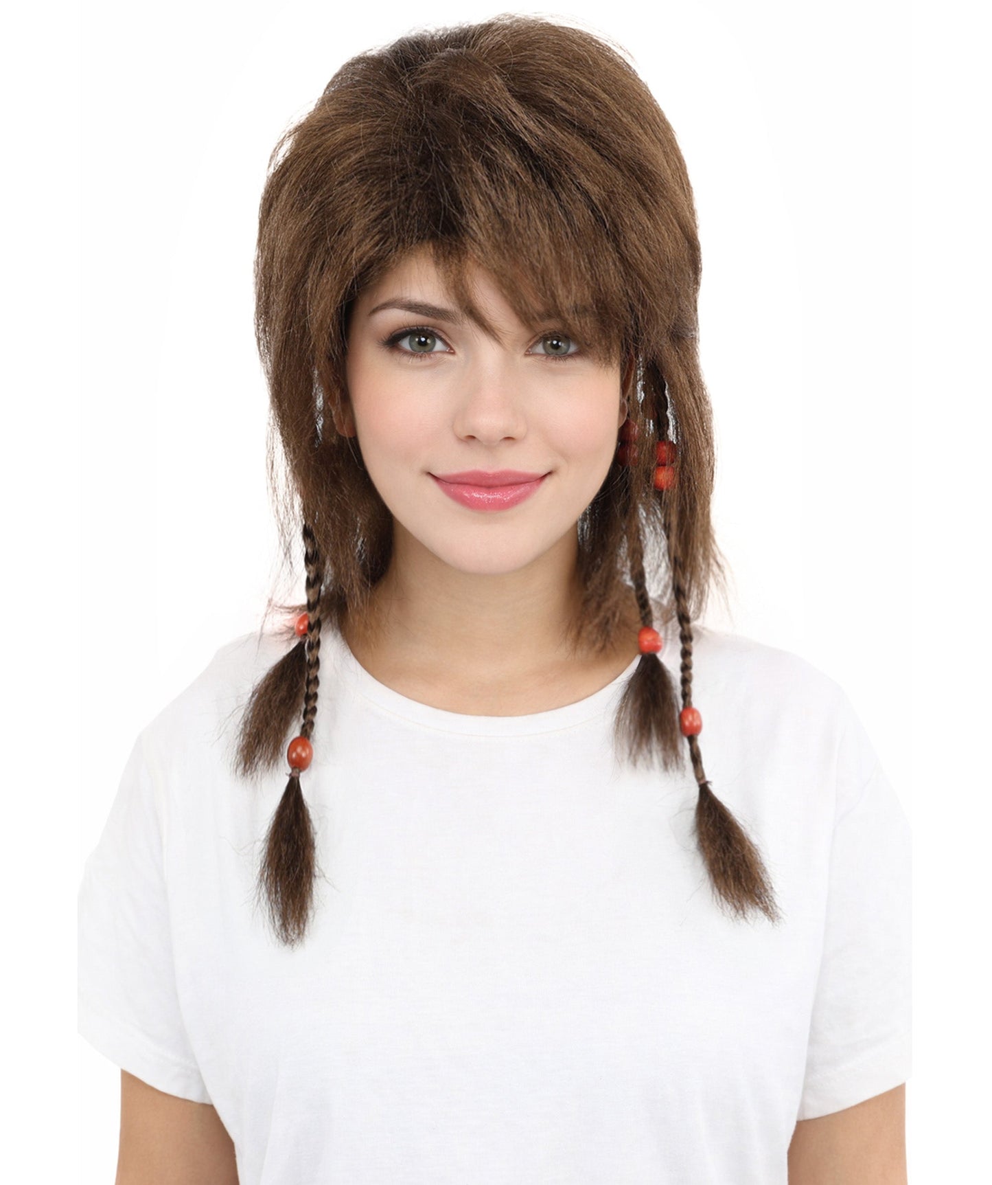 HPO Adult Women's Long Tribal Braided Wig | Multiple Color Options | Dark Shaggy Bob with Beaded Strands, Synthetic Fiber & Breathable Cap | Halloween, Sci-Fi Roleplay, Fantasy Costume