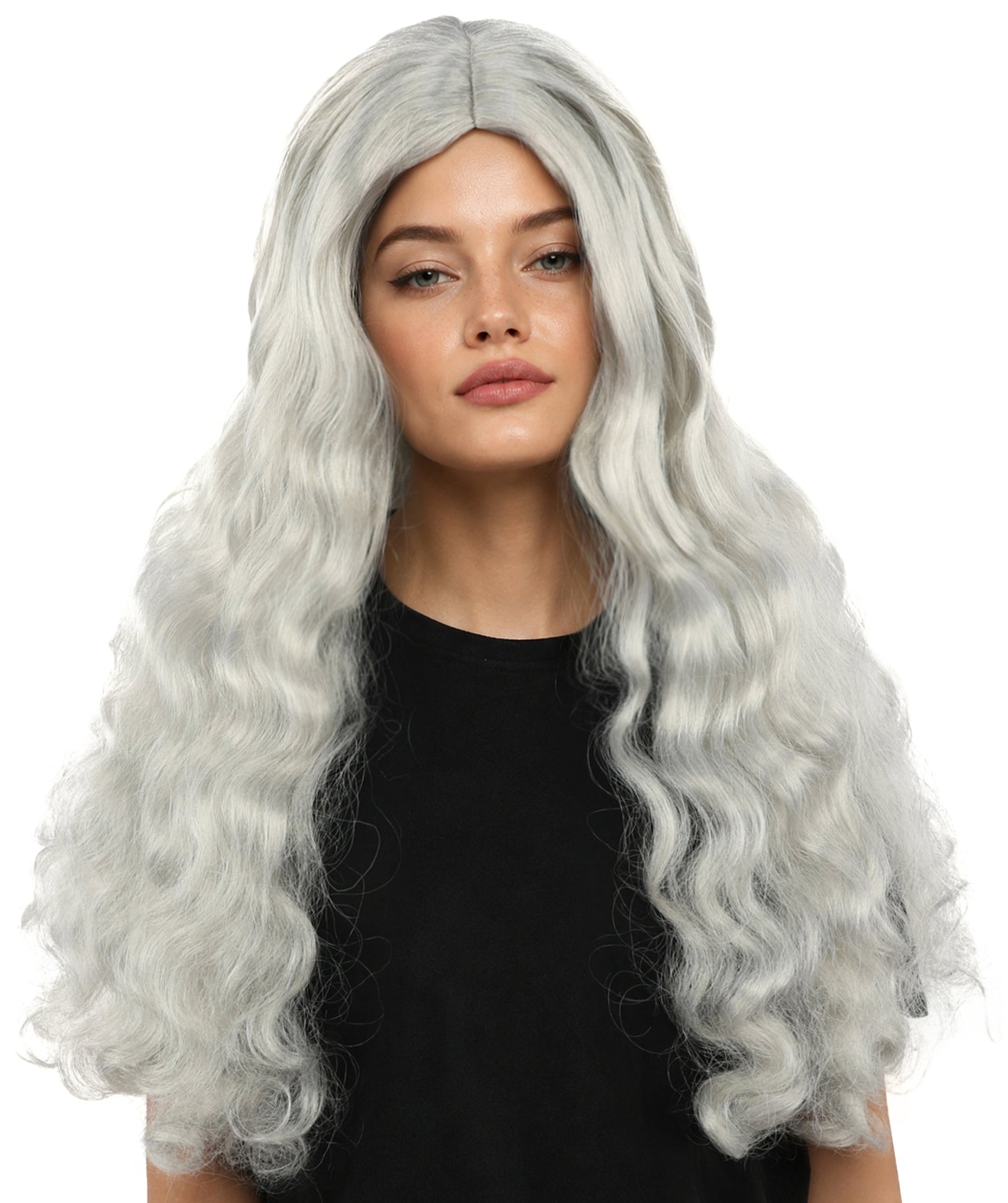 HPO Adult Women's Long Wavy Wig | Multiple Color Options | Center Parted Ginger Curls with Voluminous Ends, Heat Resistant Synthetic Fiber & Breathable Cap | Halloween, Teen Roleplay, Theater, Themed Party & Costume Events
