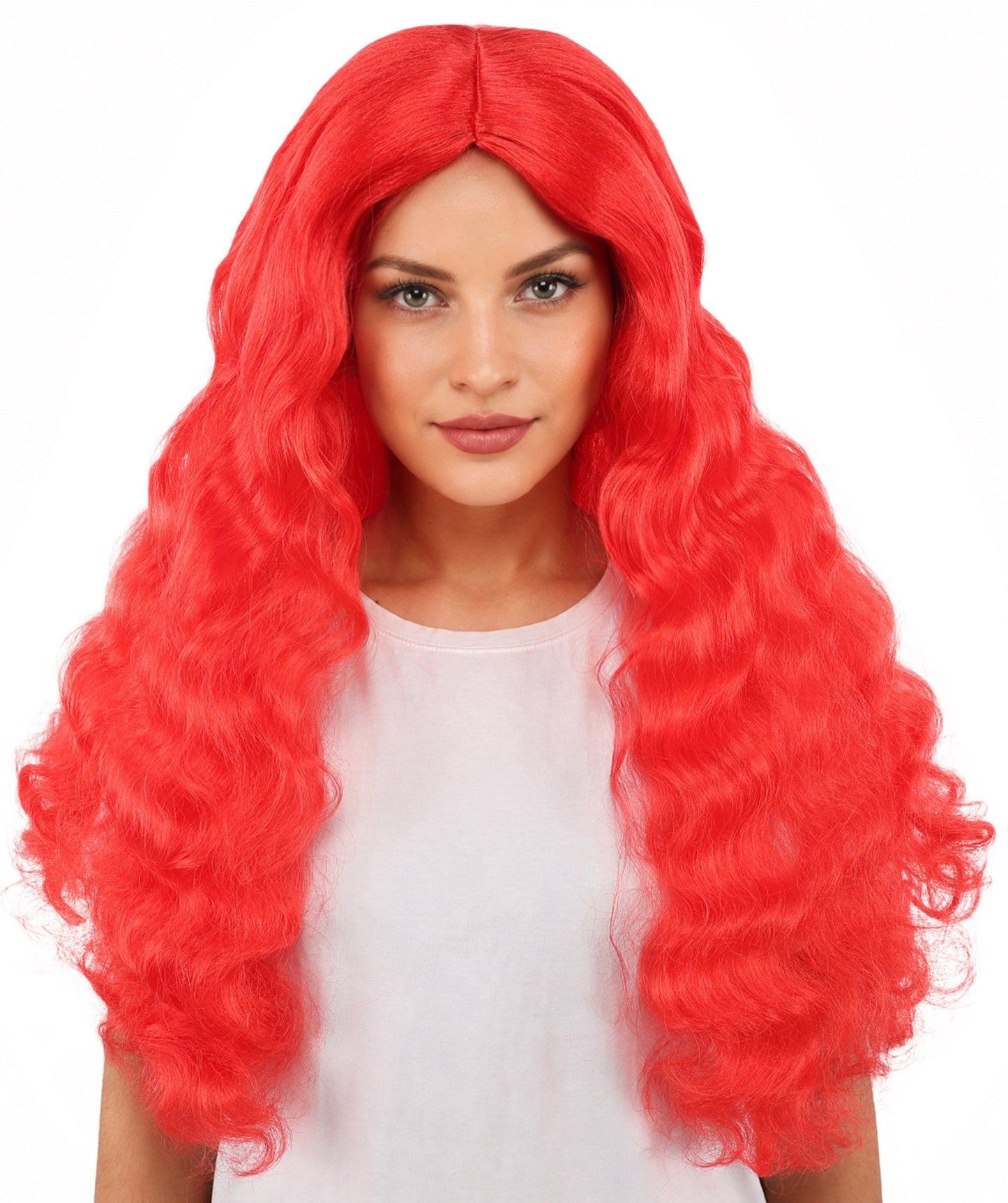 HPO Adult Women's Long Wavy Wig | Multiple Color Options | Center Parted Ginger Curls with Voluminous Ends, Heat Resistant Synthetic Fiber & Breathable Cap | Halloween, Teen Roleplay, Theater, Themed Party & Costume Events