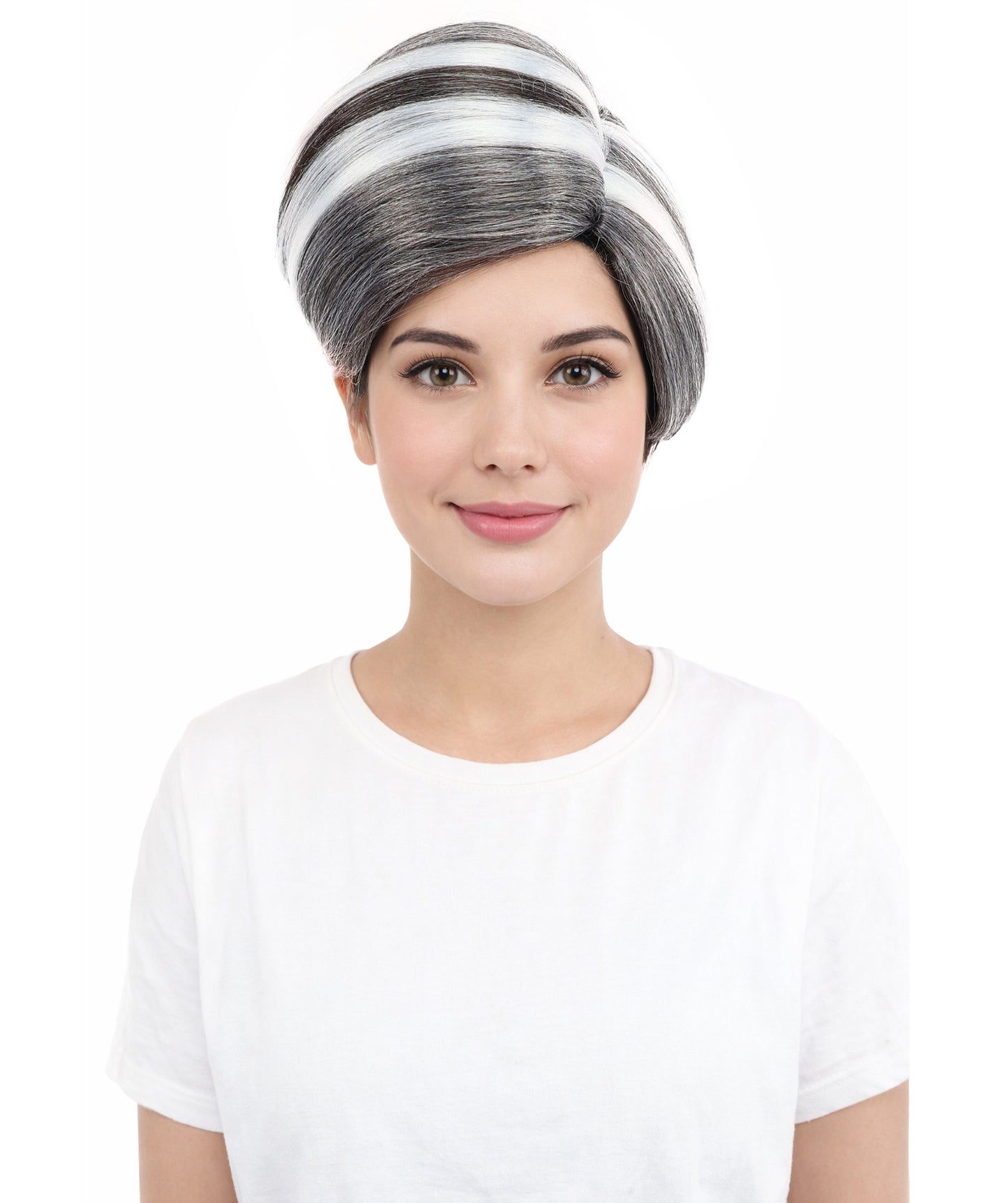 HPO Women's Short Asymmetrical Pixie Multicolor Wig | Slate Grey Side Swept Bangs with Tapered Nape, Heat Resistant Synthetic Fiber & Breathable Cap | Halloween, Sci-Fi Events, Roleplay, Theater & Costume Parties