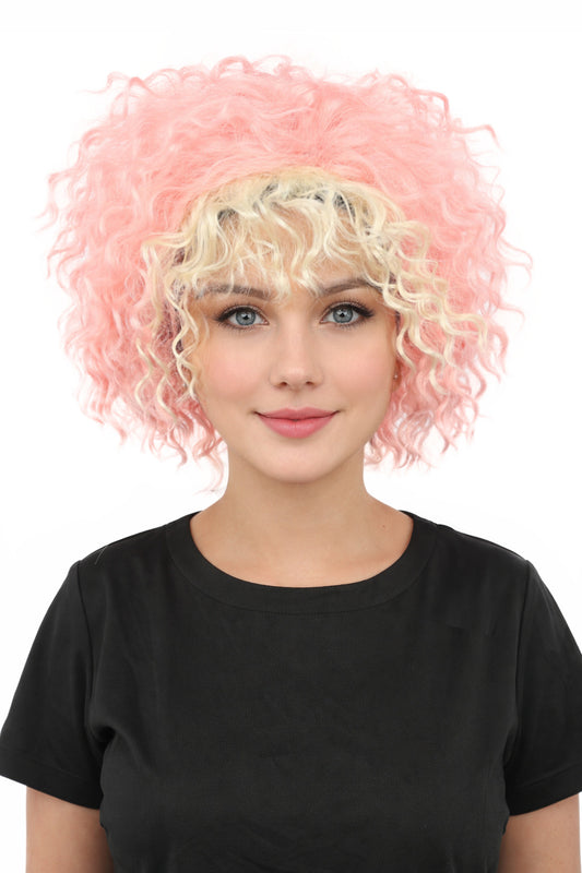 HPO Women's Messy Teased Spiky Multicolor Wig | Curly Two-tone vibrant hue, create of synthetic fiber, extreme textured volume, breathable capless base | Party, Halloween, theater, drag, performance, costume events