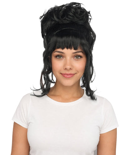 HPO Adult Women's Elegant Updo Tendril Wig | Multiple Color Options | Pastel peach hue, create of synthetic fiber, high teased volume with face-framing strands, breathable capless cap | Party, Halloween, theater, drag, performance, costume events