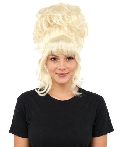 HPO Adult Women's Elegant Updo Tendril Wig | Multiple Color Options | Pastel peach hue, create of synthetic fiber, high teased volume with face-framing strands, breathable capless cap | Party, Halloween, theater, drag, performance, costume events