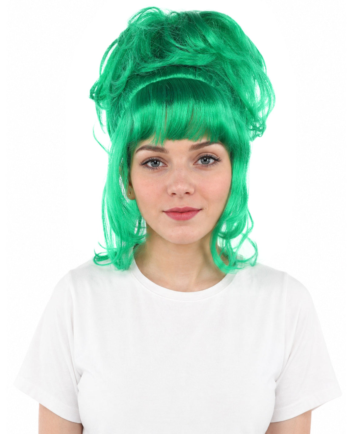 HPO Adult Women's Elegant Updo Tendril Wig | Multiple Color Options | Pastel peach hue, create of synthetic fiber, high teased volume with face-framing strands, breathable capless cap | Party, Halloween, theater, drag, performance, costume events