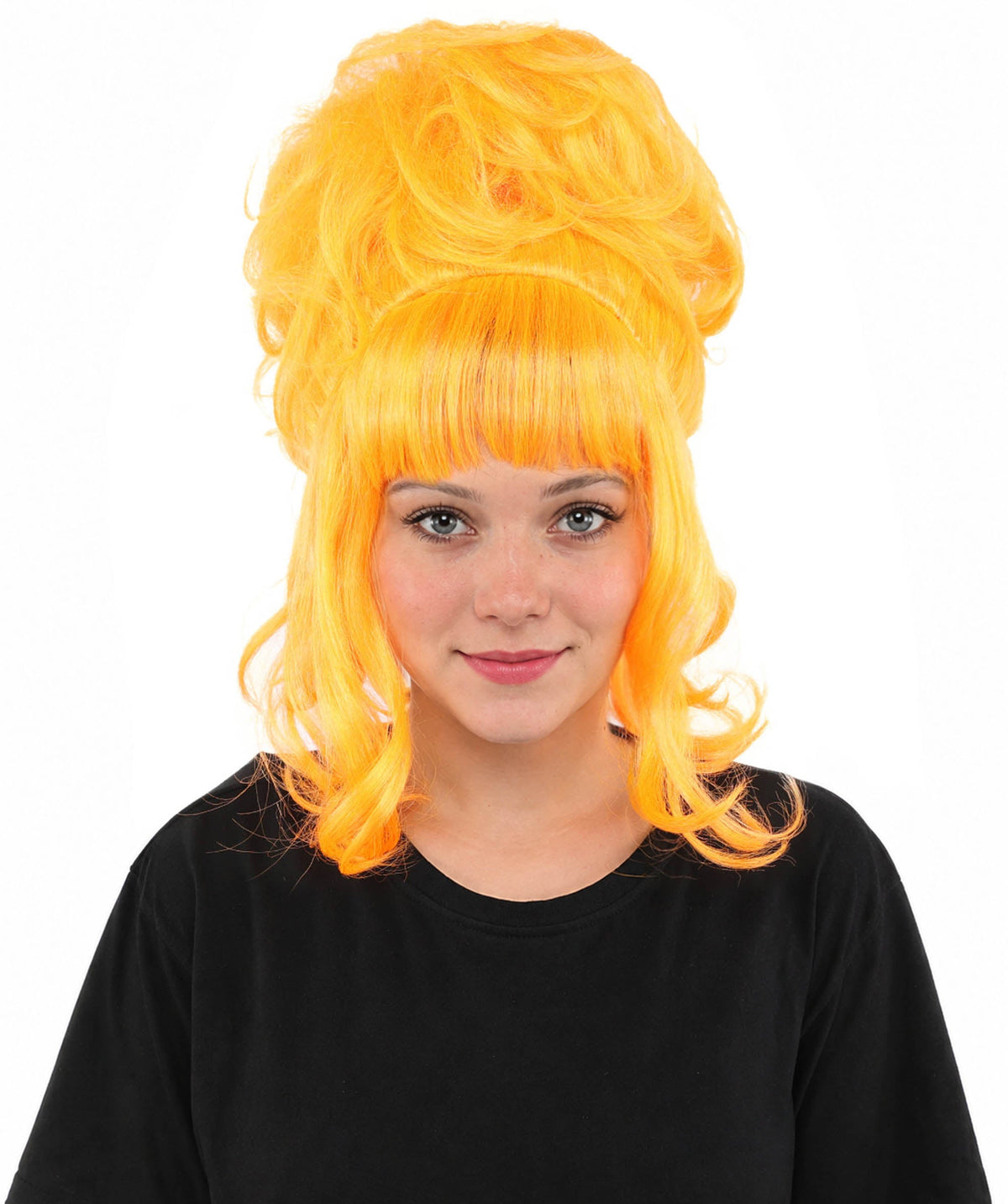 HPO Adult Women's Elegant Updo Tendril Wig | Multiple Color Options | Pastel peach hue, create of synthetic fiber, high teased volume with face-framing strands, breathable capless cap | Party, Halloween, theater, drag, performance, costume events
