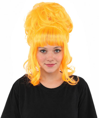 HPO Adult Women's Elegant Updo Tendril Wig | Multiple Color Options | Pastel peach hue, create of synthetic fiber, high teased volume with face-framing strands, breathable capless cap | Party, Halloween, theater, drag, performance, costume events