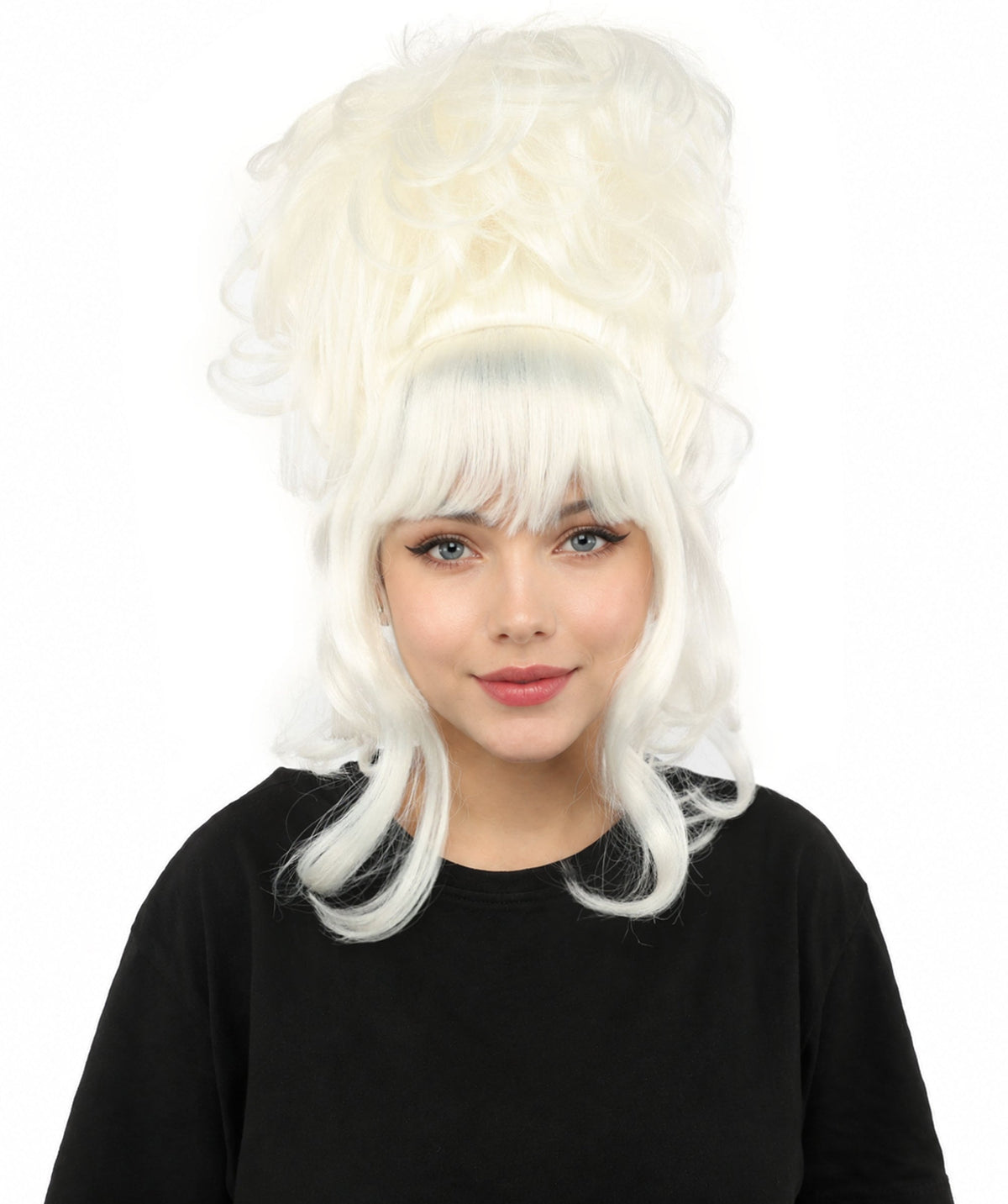 HPO Adult Women's Elegant Updo Tendril Wig | Multiple Color Options | Pastel peach hue, create of synthetic fiber, high teased volume with face-framing strands, breathable capless cap | Party, Halloween, theater, drag, performance, costume events