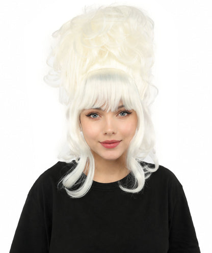 HPO Adult Women's Elegant Updo Tendril Wig | Multiple Color Options | Pastel peach hue, create of synthetic fiber, high teased volume with face-framing strands, breathable capless cap | Party, Halloween, theater, drag, performance, costume events