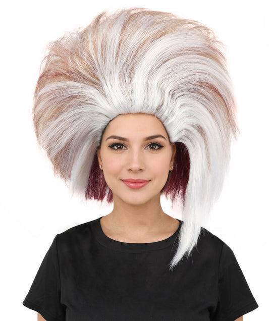HPO Women's Swept Crest Theatrical Wig | Multi-tonal red and white hues, create of synthetic fiber, massive swept fan volume, breathable base | Party, Halloween, theater, drag, performance, costume events