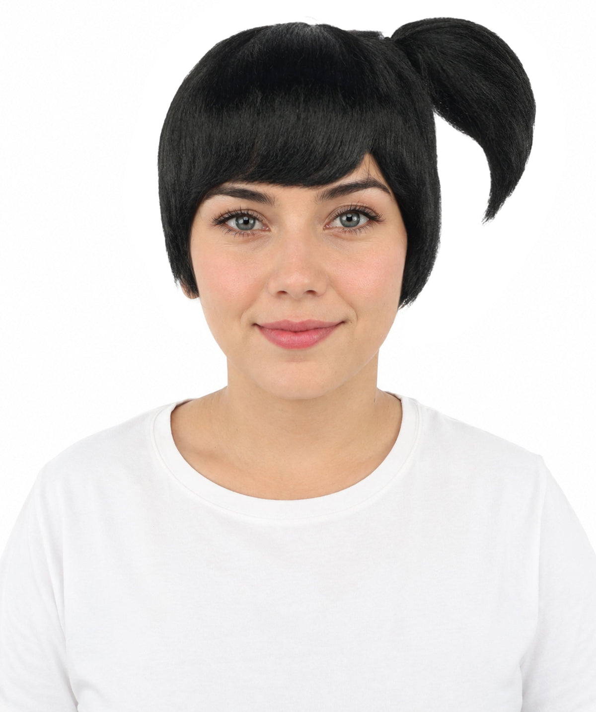 HPO Adult Women's Anime Trainer Character Wig | Vibrant hue multicolor options, create of synthetic fiber, short choppy bob with high side ponytail, breathable base | Cosplay, Halloween, theater, party, performance, costume events