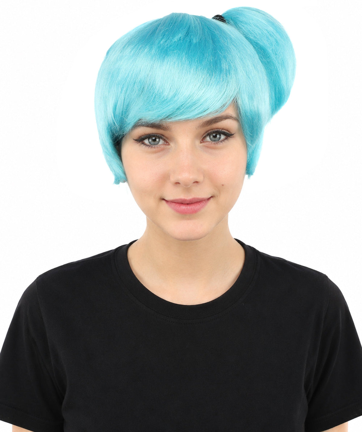 HPO Adult Women's Anime Trainer Character Wig | Vibrant hue multicolor options, create of synthetic fiber, short choppy bob with high side ponytail, breathable base | Cosplay, Halloween, theater, party, performance, costume events